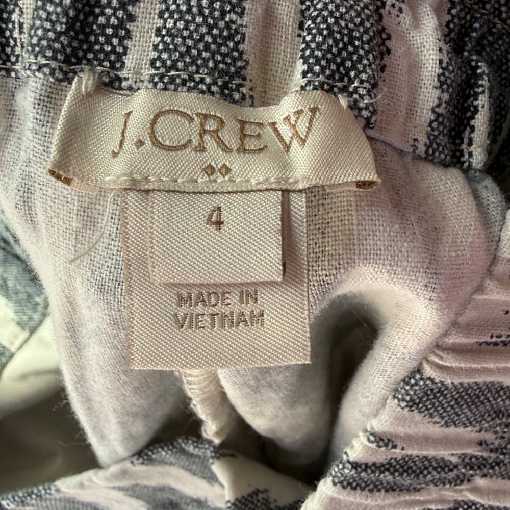 J.Crew Factory Gray/White Ikat Print Belted Linen High Waisted Shorts Size 4 - Picture 3 of 12